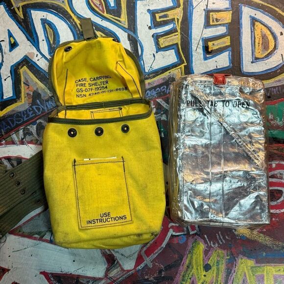 80s Fire Shelter Kit w Yellow Canvas Case & Instructions - Firefighter Gear - Picture 1 of 9